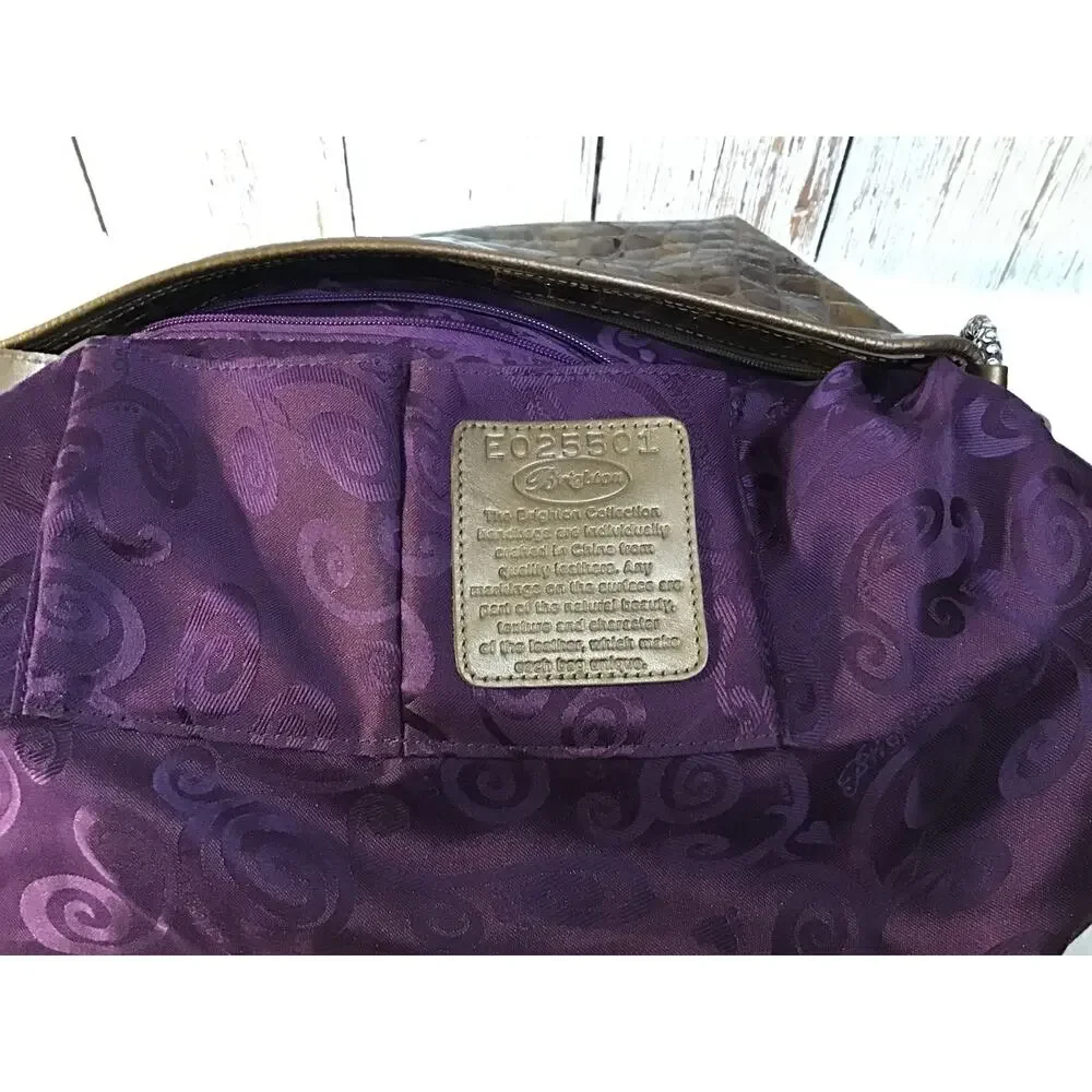 Brighton Croc Embossed Patent Leather Brown Hobo Handbag